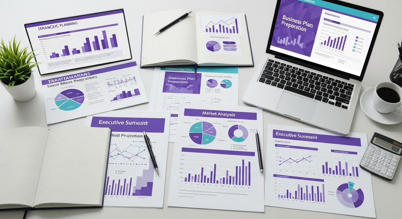 Business Plan Preparation - Strategic planning on whiteboard