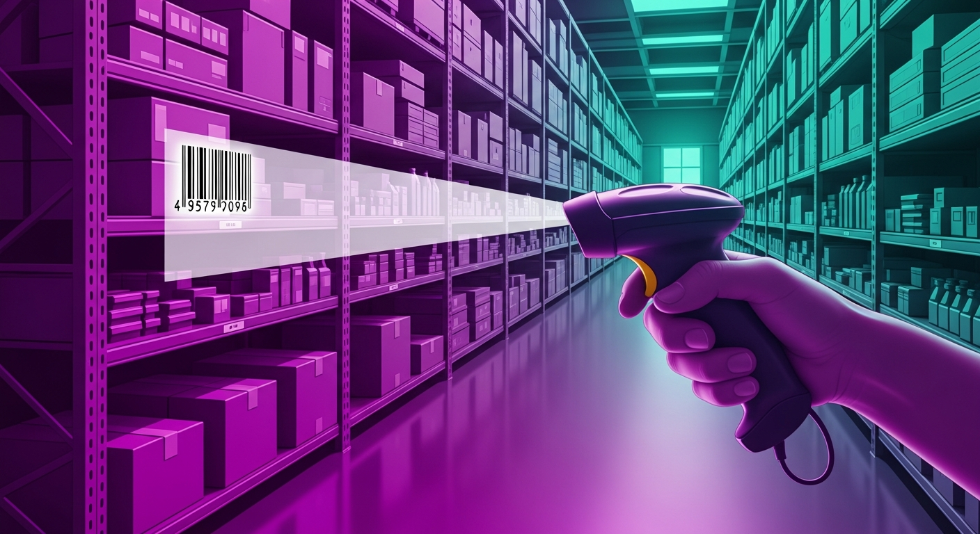 Inventory Management - Modern warehouse with organized shelves and inventory tracking system